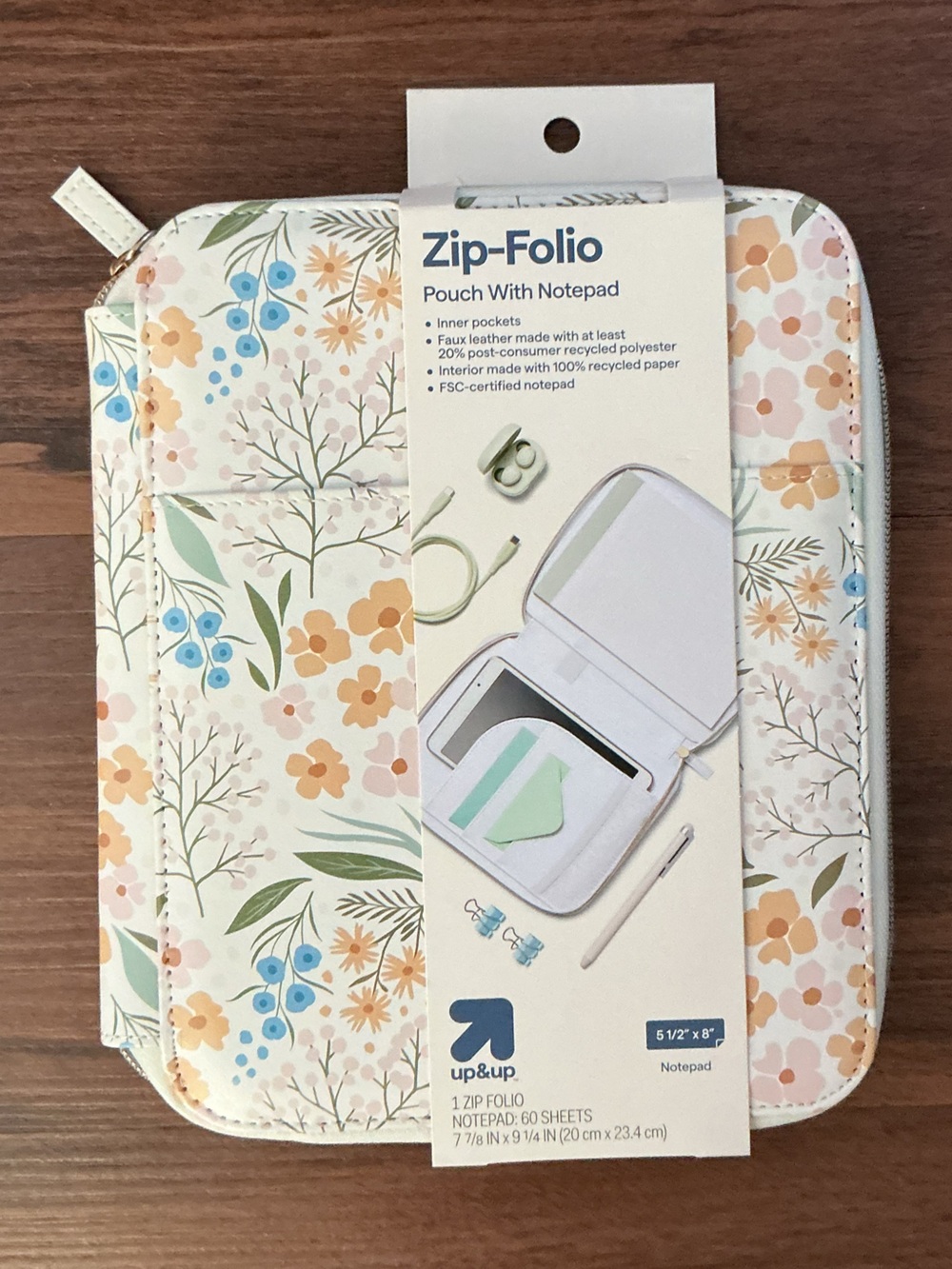 Zip-Folio Pouch with Notepad - Floral Cream